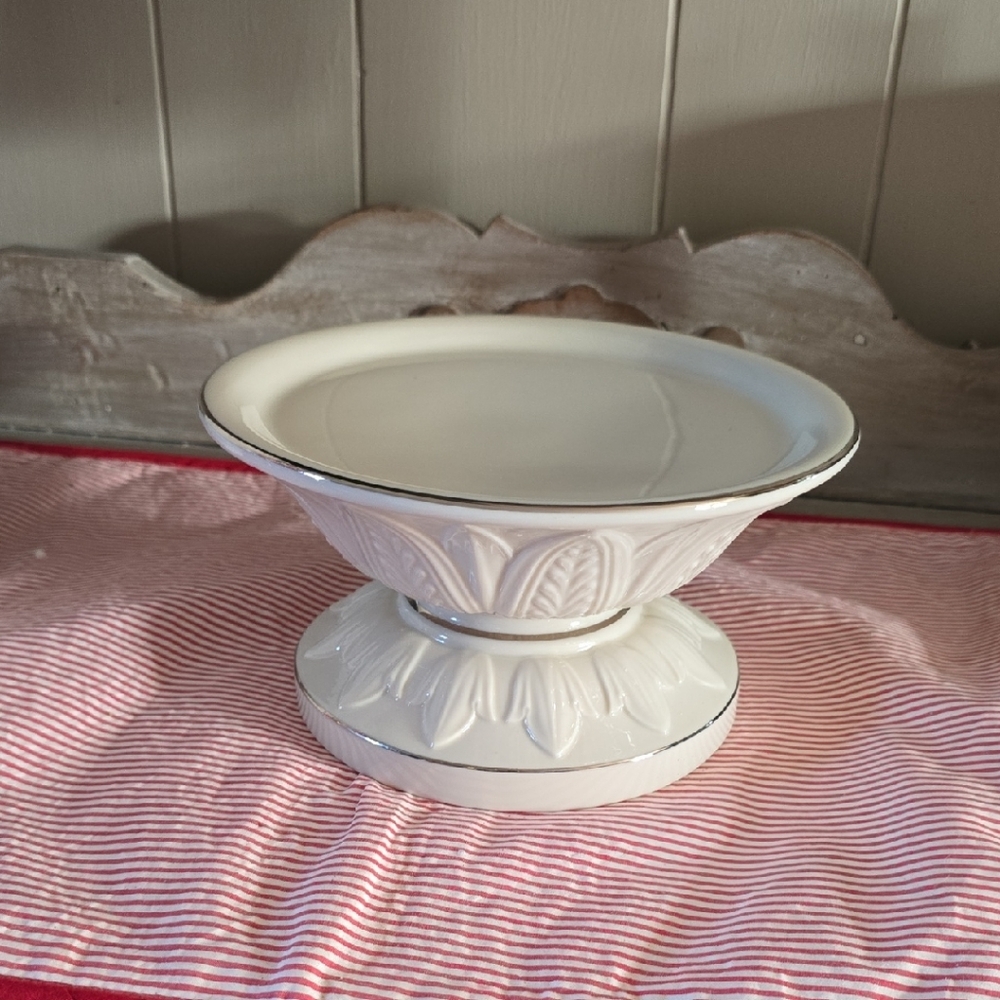 Lenox Cream and Silver Pedestal Candle Holder